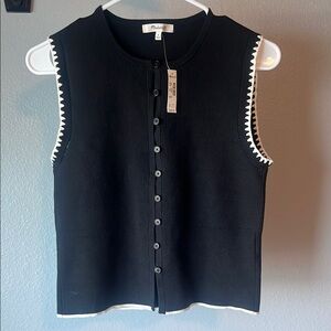 Madewell Black and White Sleeveless Buttoned Tank Top